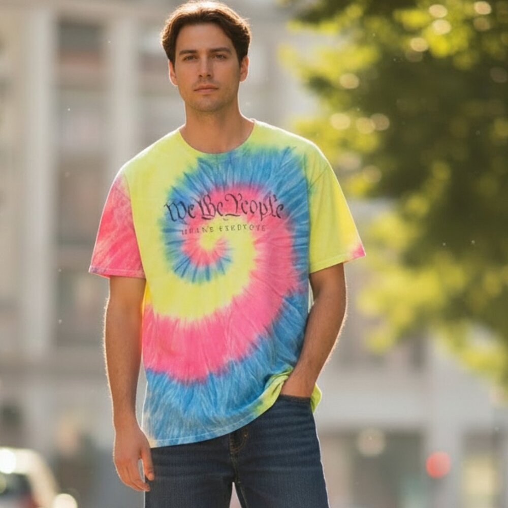 WE THE PEOPLE MEANS EVERYONE Spiral Tie Dye Short Sleeve Tee Mens L Pride LGBTQ - Picture 8 of 8